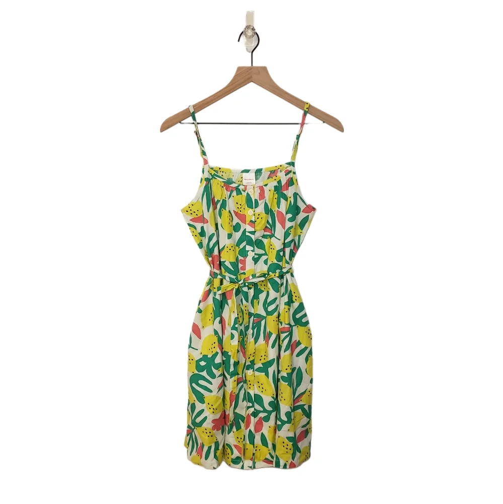 Hanna Andersson Women's Small Lemon Print Button Down Cotton Dress